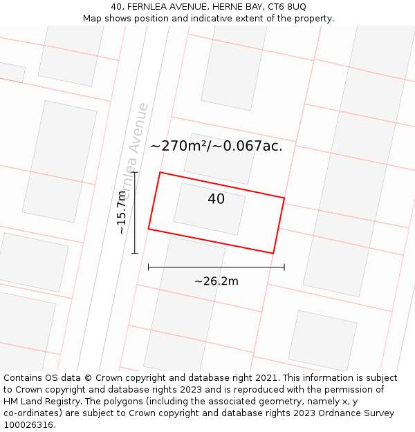 40, FERNLEA AVENUE, HERNE BAY, CT6 8UQ: Plot and title map