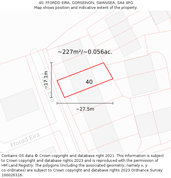 40, FFORDD EIRA, GORSEINON, SWANSEA, SA4 4PG: Plot and title map