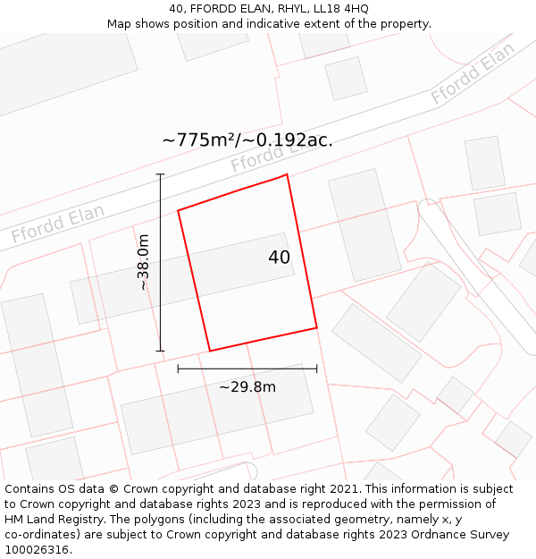 40, FFORDD ELAN, RHYL, LL18 4HQ: Plot and title map