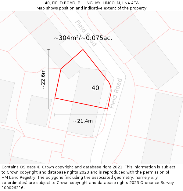40, FIELD ROAD, BILLINGHAY, LINCOLN, LN4 4EA: Plot and title map