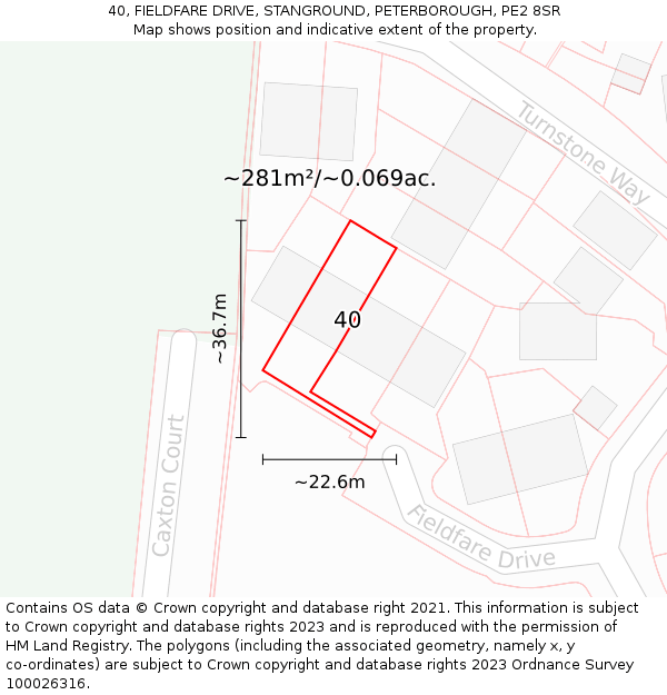 40, FIELDFARE DRIVE, STANGROUND, PETERBOROUGH, PE2 8SR: Plot and title map