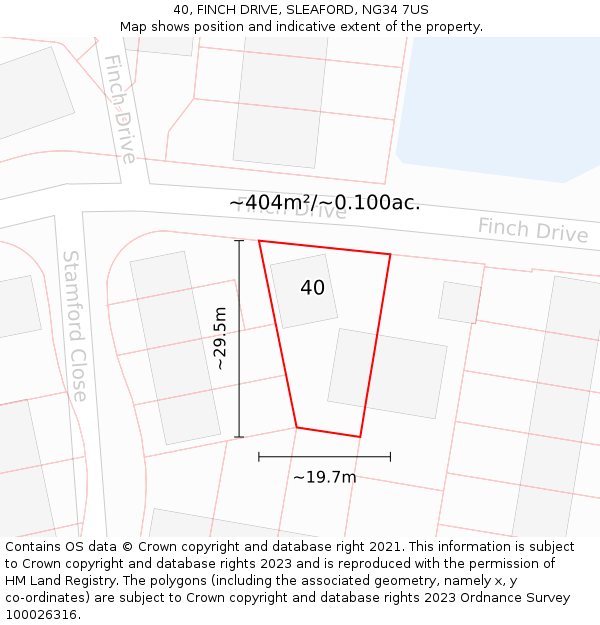 40, FINCH DRIVE, SLEAFORD, NG34 7US: Plot and title map