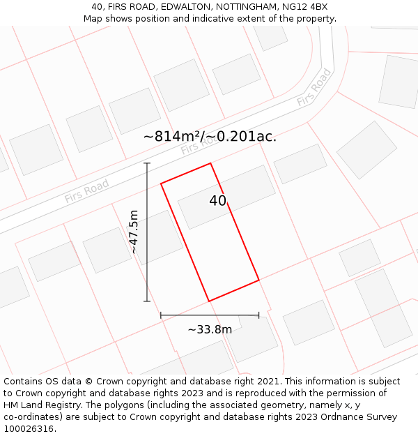 40, FIRS ROAD, EDWALTON, NOTTINGHAM, NG12 4BX: Plot and title map