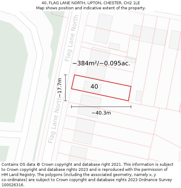 40, FLAG LANE NORTH, UPTON, CHESTER, CH2 1LE: Plot and title map