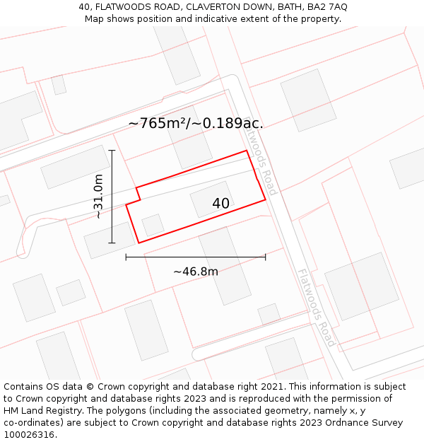 40, FLATWOODS ROAD, CLAVERTON DOWN, BATH, BA2 7AQ: Plot and title map