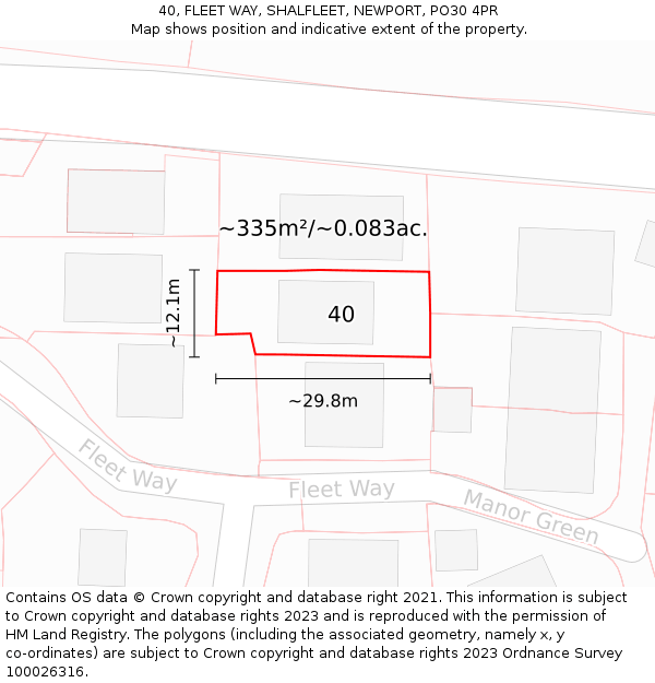 40, FLEET WAY, SHALFLEET, NEWPORT, PO30 4PR: Plot and title map