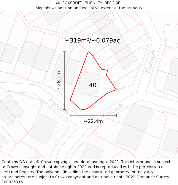 40, FOXCROFT, BURNLEY, BB12 0EH: Plot and title map