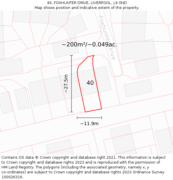 40, FOXHUNTER DRIVE, LIVERPOOL, L9 0ND: Plot and title map