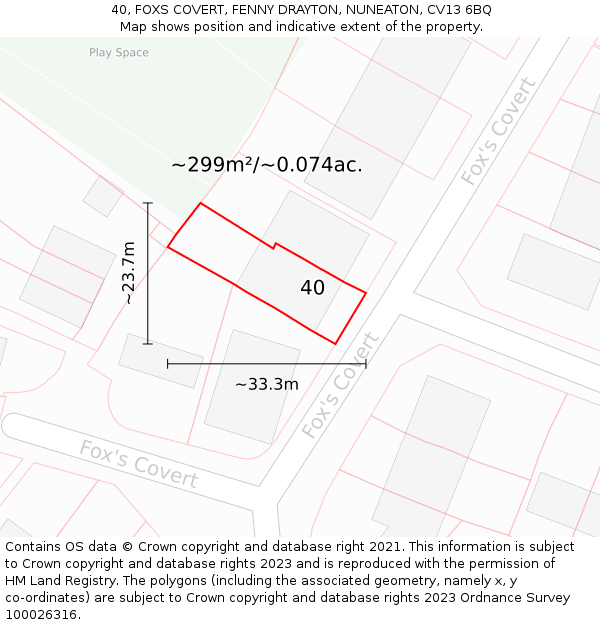 40, FOXS COVERT, FENNY DRAYTON, NUNEATON, CV13 6BQ: Plot and title map