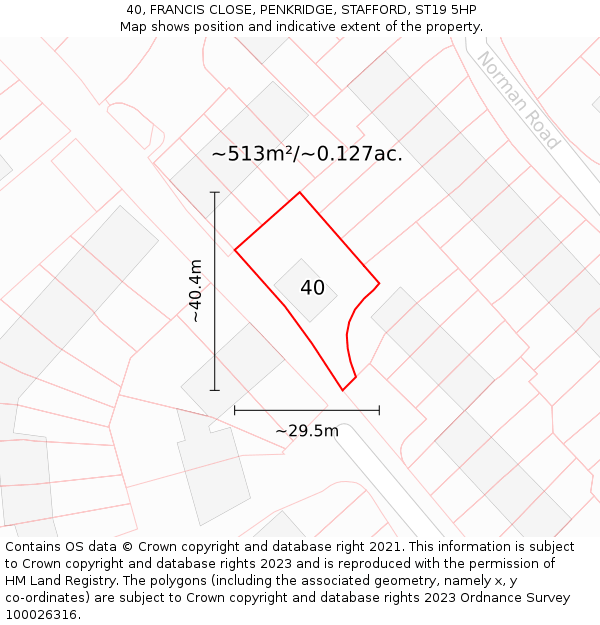 40, FRANCIS CLOSE, PENKRIDGE, STAFFORD, ST19 5HP: Plot and title map