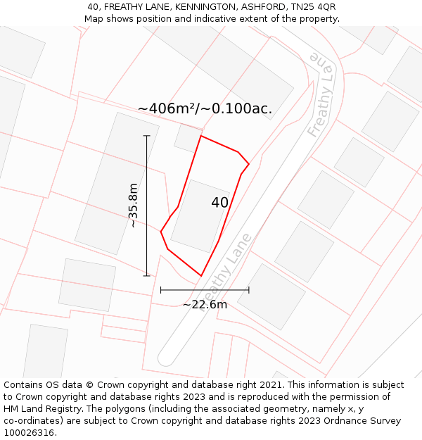 40, FREATHY LANE, KENNINGTON, ASHFORD, TN25 4QR: Plot and title map