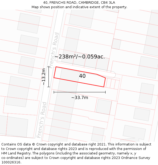 40, FRENCHS ROAD, CAMBRIDGE, CB4 3LA: Plot and title map