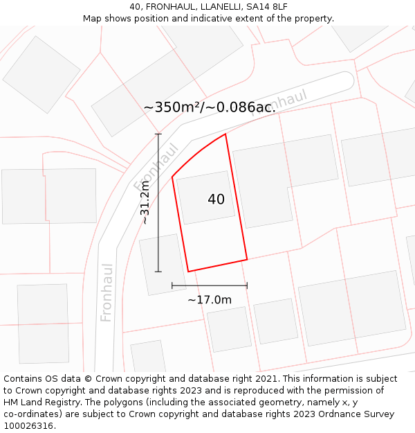 40, FRONHAUL, LLANELLI, SA14 8LF: Plot and title map