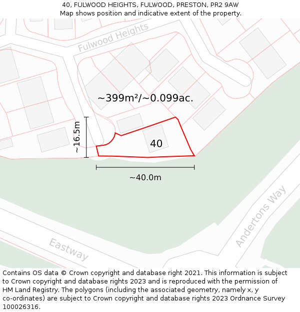 40, FULWOOD HEIGHTS, FULWOOD, PRESTON, PR2 9AW: Plot and title map