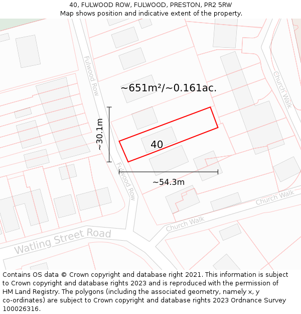 40, FULWOOD ROW, FULWOOD, PRESTON, PR2 5RW: Plot and title map