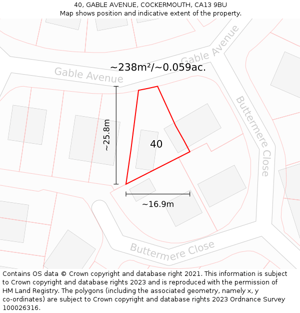 40, GABLE AVENUE, COCKERMOUTH, CA13 9BU: Plot and title map