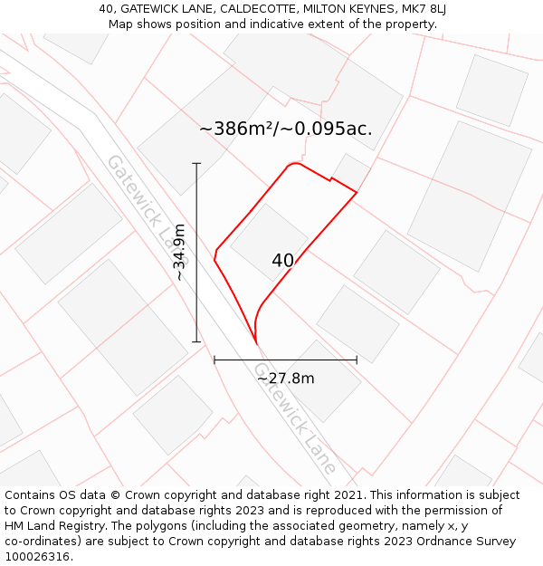 40, GATEWICK LANE, CALDECOTTE, MILTON KEYNES, MK7 8LJ: Plot and title map