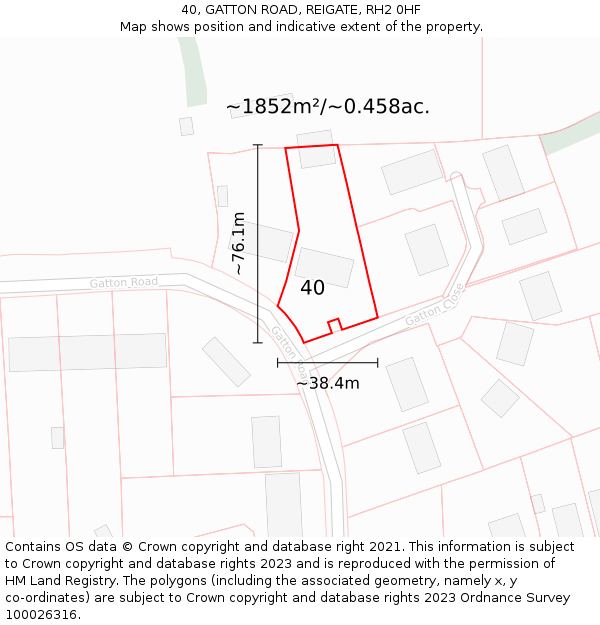 40, GATTON ROAD, REIGATE, RH2 0HF: Plot and title map