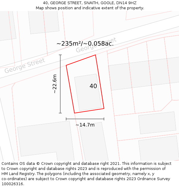 40, GEORGE STREET, SNAITH, GOOLE, DN14 9HZ: Plot and title map