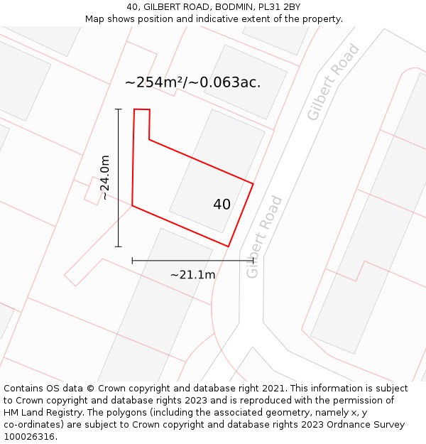 40, GILBERT ROAD, BODMIN, PL31 2BY: Plot and title map