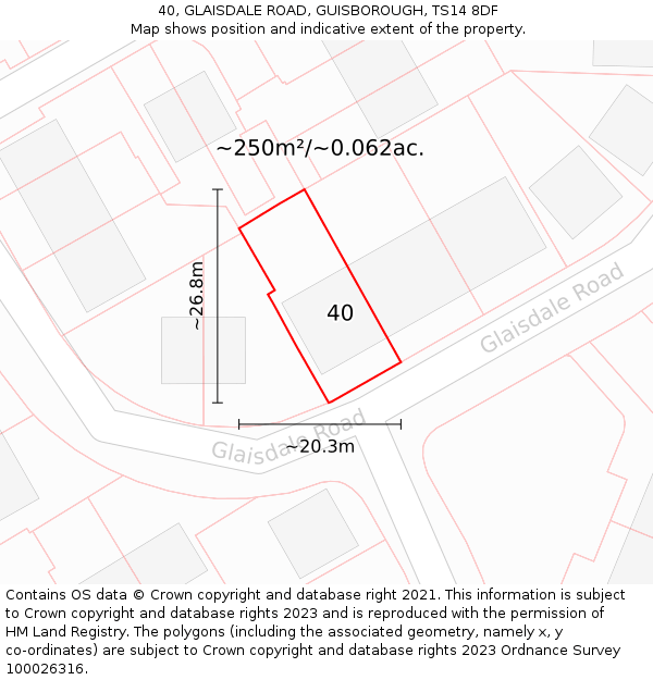 40, GLAISDALE ROAD, GUISBOROUGH, TS14 8DF: Plot and title map