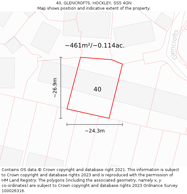 40, GLENCROFTS, HOCKLEY, SS5 4GN: Plot and title map