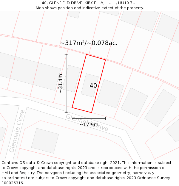40, GLENFIELD DRIVE, KIRK ELLA, HULL, HU10 7UL: Plot and title map