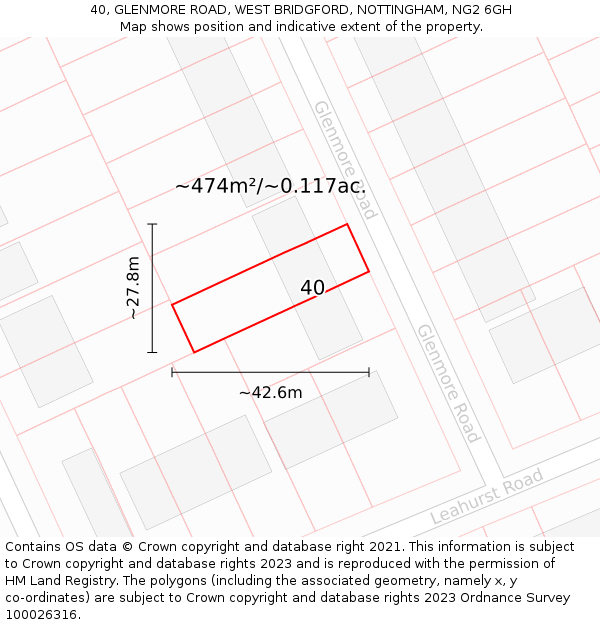 40, GLENMORE ROAD, WEST BRIDGFORD, NOTTINGHAM, NG2 6GH: Plot and title map