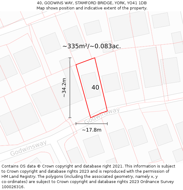 40, GODWINS WAY, STAMFORD BRIDGE, YORK, YO41 1DB: Plot and title map