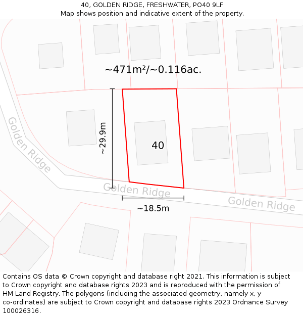 40, GOLDEN RIDGE, FRESHWATER, PO40 9LF: Plot and title map