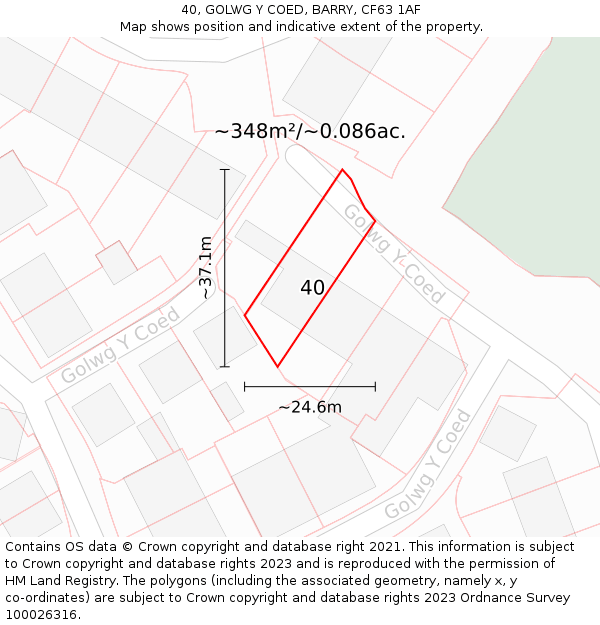 40, GOLWG Y COED, BARRY, CF63 1AF: Plot and title map