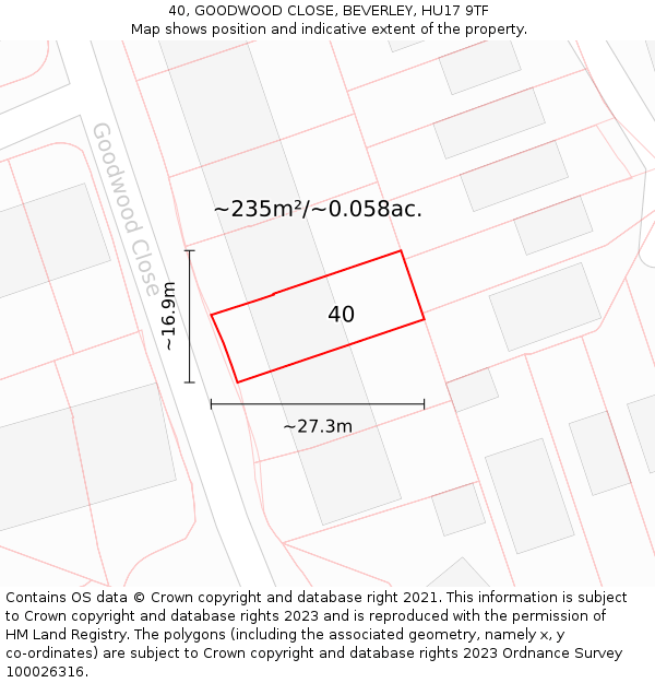 40, GOODWOOD CLOSE, BEVERLEY, HU17 9TF: Plot and title map