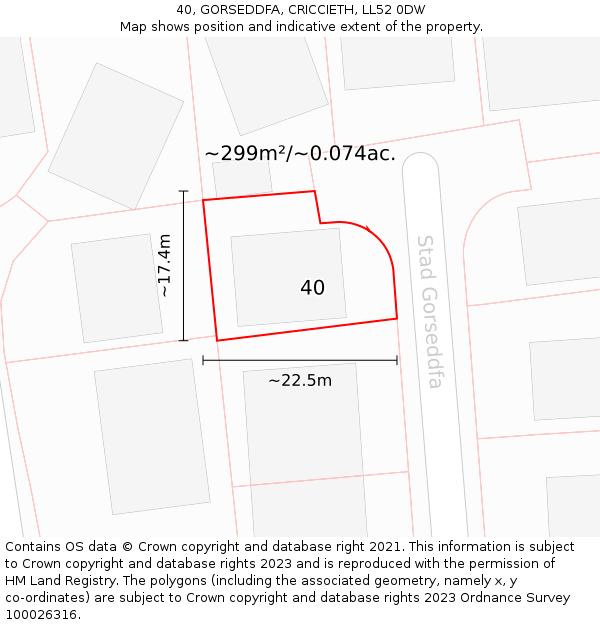 40, GORSEDDFA, CRICCIETH, LL52 0DW: Plot and title map