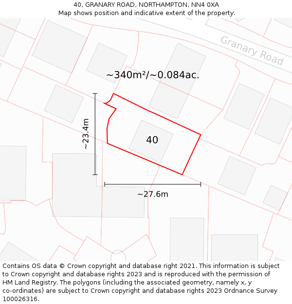 40, GRANARY ROAD, NORTHAMPTON, NN4 0XA: Plot and title map