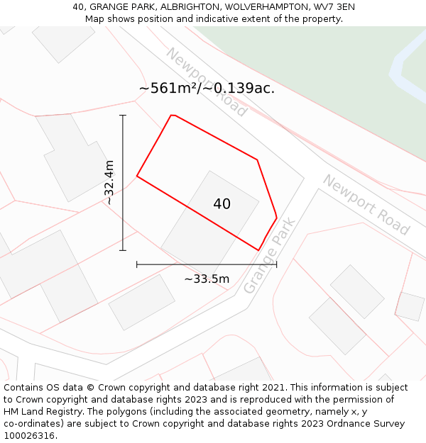 40, GRANGE PARK, ALBRIGHTON, WOLVERHAMPTON, WV7 3EN: Plot and title map