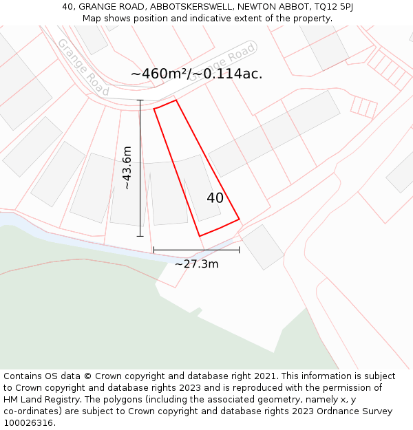 40, GRANGE ROAD, ABBOTSKERSWELL, NEWTON ABBOT, TQ12 5PJ: Plot and title map