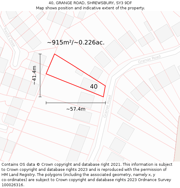 40, GRANGE ROAD, SHREWSBURY, SY3 9DF: Plot and title map