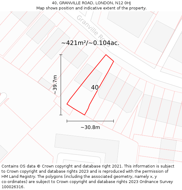 40, GRANVILLE ROAD, LONDON, N12 0HJ: Plot and title map