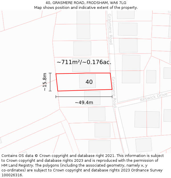 40, GRASMERE ROAD, FRODSHAM, WA6 7LG: Plot and title map