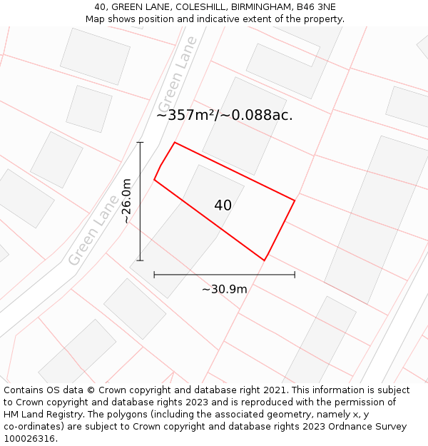 40, GREEN LANE, COLESHILL, BIRMINGHAM, B46 3NE: Plot and title map