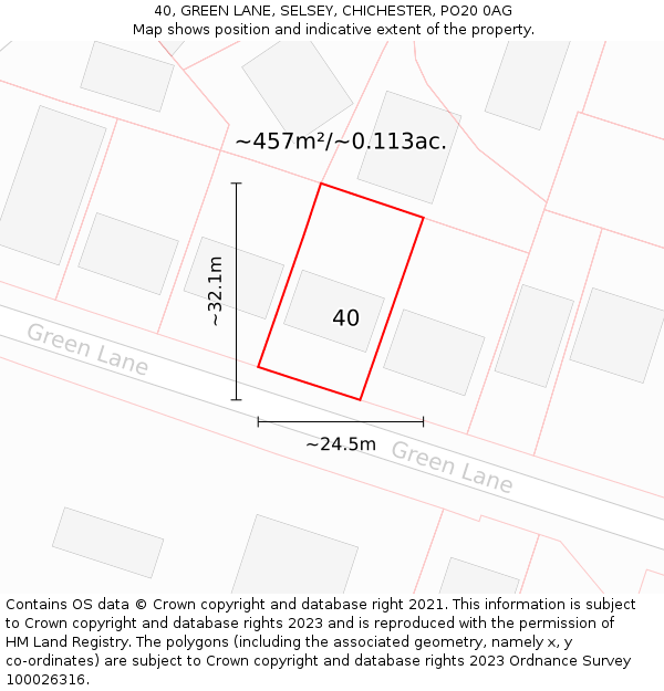 40, GREEN LANE, SELSEY, CHICHESTER, PO20 0AG: Plot and title map