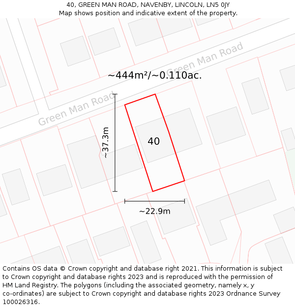 40, GREEN MAN ROAD, NAVENBY, LINCOLN, LN5 0JY: Plot and title map