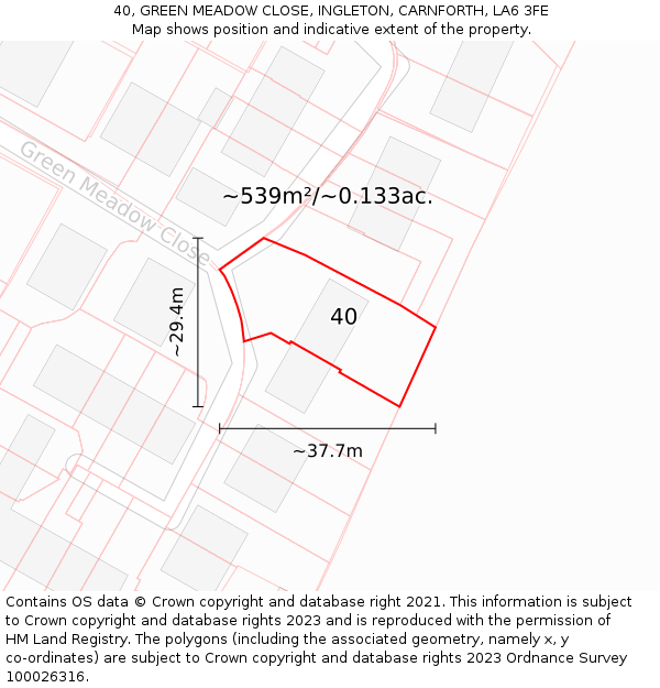 40, GREEN MEADOW CLOSE, INGLETON, CARNFORTH, LA6 3FE: Plot and title map