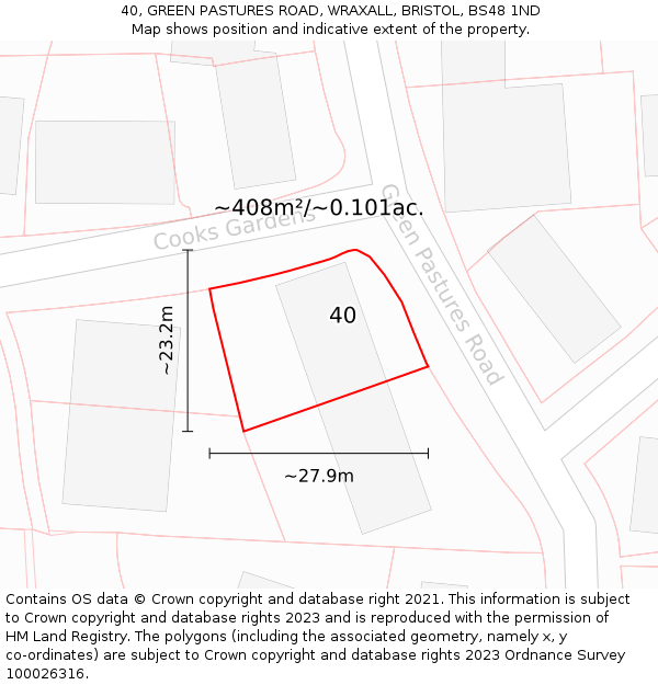 40, GREEN PASTURES ROAD, WRAXALL, BRISTOL, BS48 1ND: Plot and title map