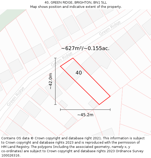 40, GREEN RIDGE, BRIGHTON, BN1 5LL: Plot and title map