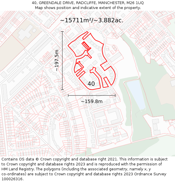 40, GREENDALE DRIVE, RADCLIFFE, MANCHESTER, M26 1UQ: Plot and title map