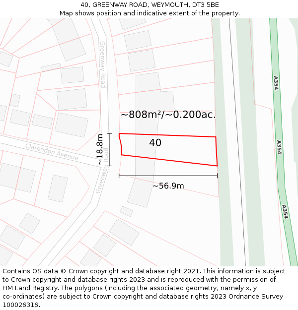 40, GREENWAY ROAD, WEYMOUTH, DT3 5BE: Plot and title map