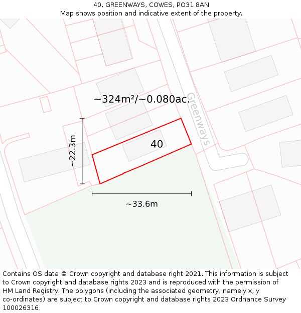 40, GREENWAYS, COWES, PO31 8AN: Plot and title map