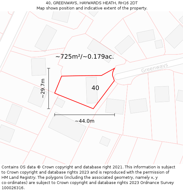 40, GREENWAYS, HAYWARDS HEATH, RH16 2DT: Plot and title map