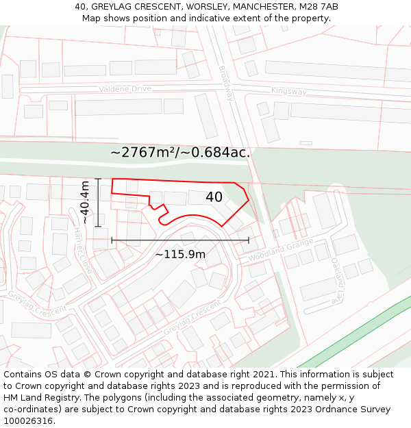 40, GREYLAG CRESCENT, WORSLEY, MANCHESTER, M28 7AB: Plot and title map